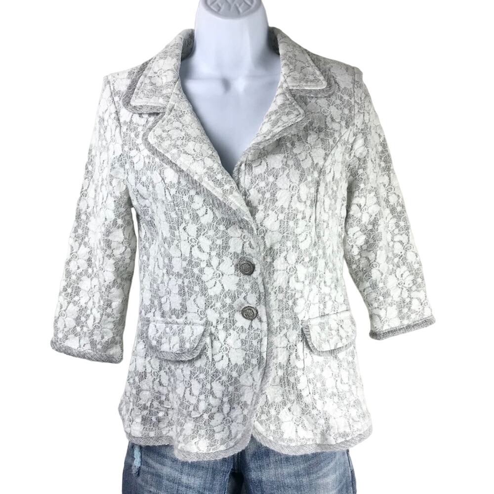 Anthropologie Nick & Mo Lace Blazer XS Gray White